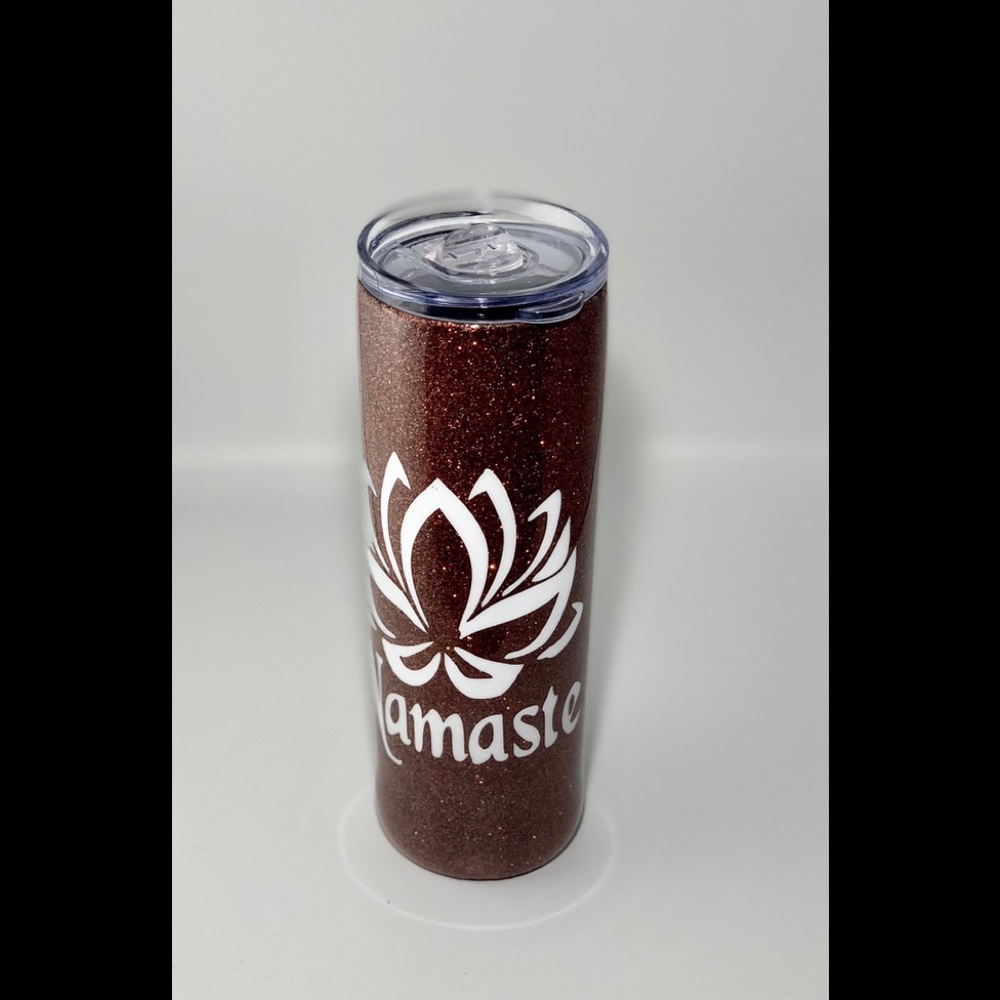 Namaste with copper rust glitter 20 ounce Tumbler